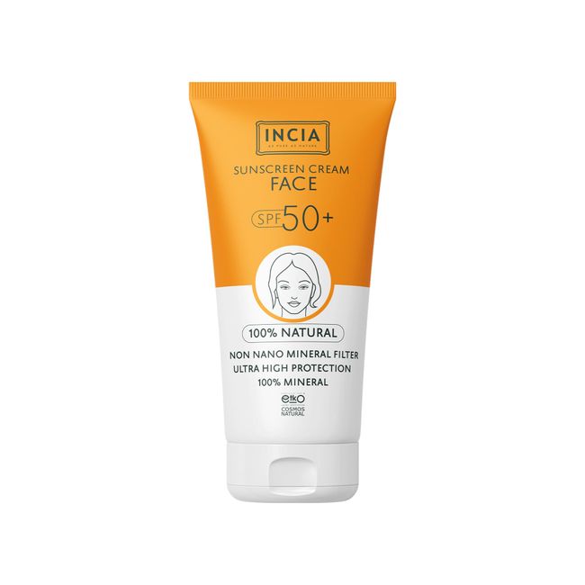 INCIA%100 Doğal Yüz Güneş Kremi Leke Karşıtı Mineral Filtreli Yüksek Koruma SPF50 UVA UVB 50 ml