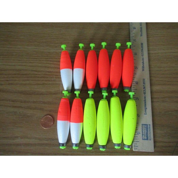 12 2.5" Fishing Bobbers Cigar Floats Assorted Weighted Foam Snap on Float