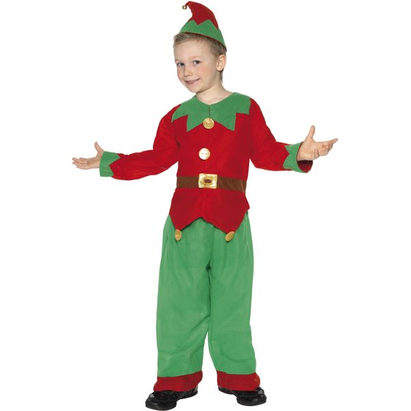 Smiffys Elf Costume, Red & Green, M - Age 7-9 years