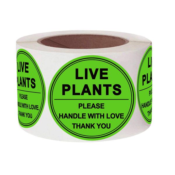 Live Plants/Handle with Love Stickers - 2 Inch Green Fragile Handling Shipping Warehouse Pallet Stickers 250 Adhesive Labels (Green) (2 inch)