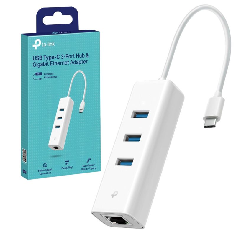 TP-Link UE330C 3-Port USB C to Ethernet Adapter, USB 3.0 to RJ45 LAN ...