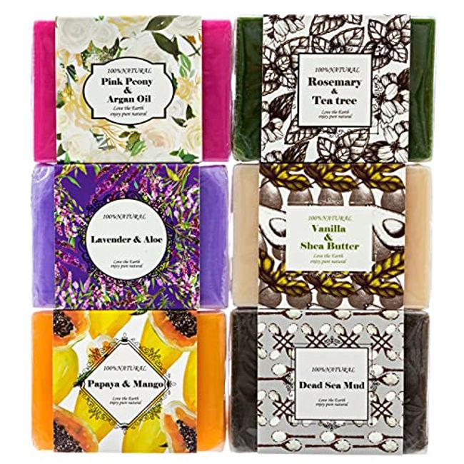 O Naturals 6 Piece Moisturizing Body Wash Soap Bar Collection 100% Natural & Organic, Infused