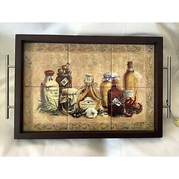 Cypress Home Cocina Italiana . Ceramic tile and wood serving tray