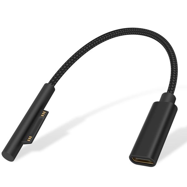 Duttek USB C Fast Charging Cable, 15cm, Black, Surface Connect, Compatible with Surface Pro3/4/5/6/Go, Laptop1/2/3, Book