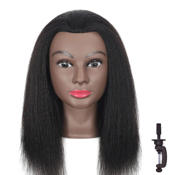 Lamcestyr Mannequin Head 100% Real Hair Manikin Head Styling Hairdresser Training Head Cosmetology Doll Head for Dyeing Cutting Braiding Practice with Clamp Stand