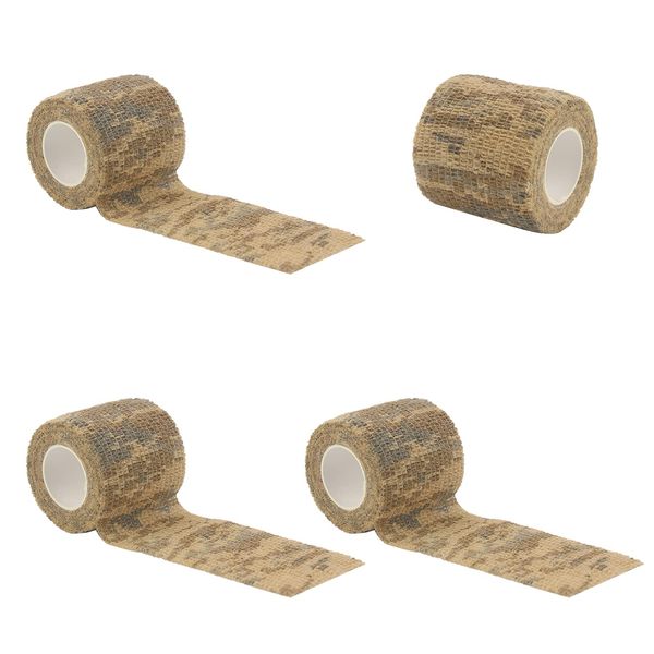 BOROLA Self-Adhesive Protective Camouflage Tape Cling Scope Wrap Camo Stretch Bandage for Camping,Flashlights,Bicycle,Range Finder Camera etc. （4Pcs, Desert Camo