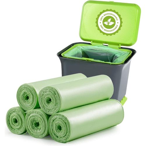 Aoriyar Small Trash Bags 1.2 Gallon 120 Counts Biodegradable Food Waste Bags, Mini 5L Garbage Bags Compost Strong Bathroom Bin Liner Recycle Rubbish Bag for Home Kitchen Office Pet, Green