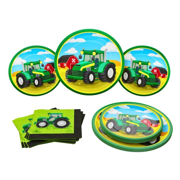 Blue Orchards Tractor Party Plates and Napkins (52 pieces for 16 Guests) - Tractor Birthday Party Supplies, Tractor Party Supplies, Tractor Plates, Farm Animal Party, Tractor Theme Baby Shower