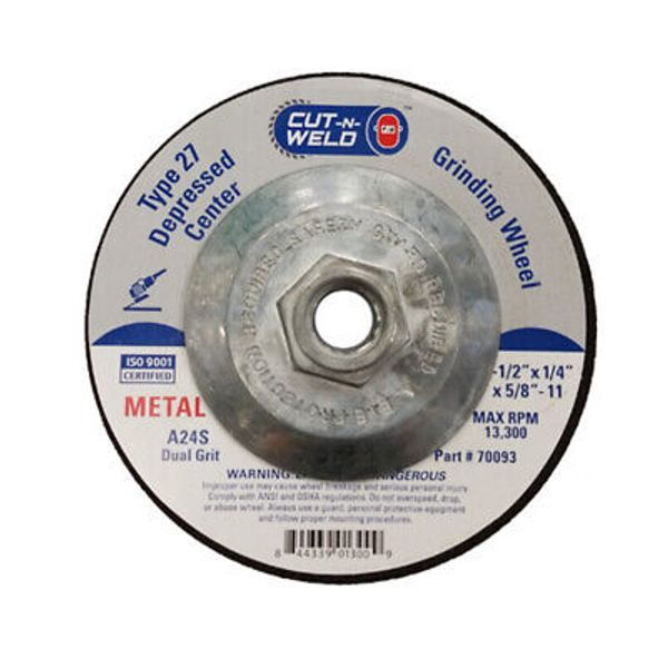 Cut N Weld Type 27 Depressed Center Pipe Cutting Grinding Wheel 4.5" x 1/4"