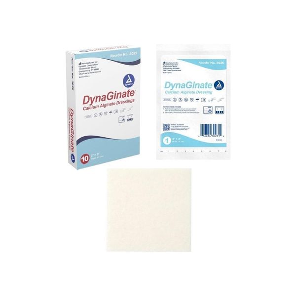 Dynarex Calcium Alginate Wound Dressing 2" x 2" Sterile 100 Pads - 10 Boxes