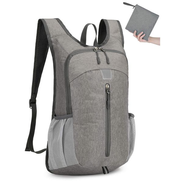 Arvano Hiking Backpack Foldable Backpack Lightweight Backpack 10L Small Rucksack for Men Women, Mini Backpack Packable for Walking Cycling Travel Outdoor Daypack (Grey)