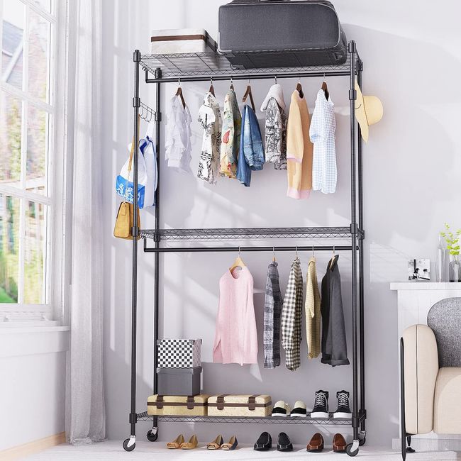 Hanging Closet Organizer, Adjustable Height Clothes Stand Rack