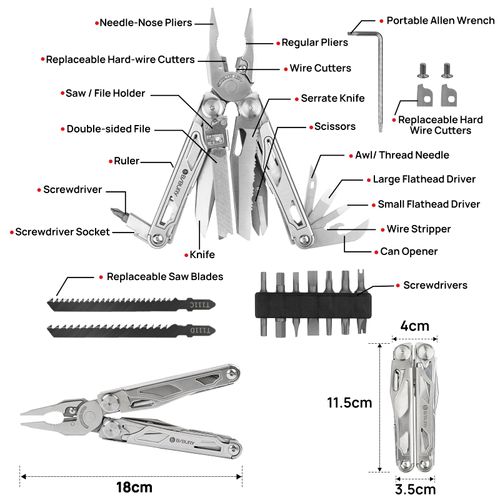 BIBURY Multitools, Multi Tool Foldable Pliers with Upgraded Scissors and Screwdriver Set, Stainless Steel Multitools with Nylon Pouch, Ideal for Camping, Outdoor, Repairing - Gift for Dad Men - Pro