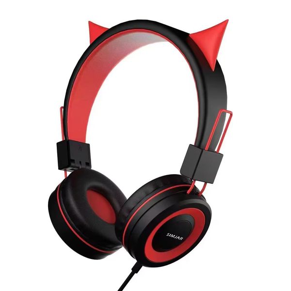 SIMJAR Cat Ear Kids Headphones for Halloween/Daily Use/School, Wired Boys/Girls Foldable Headphones with Adjustable Headband, 3.5 MM Jack for Online Learning/Travel/Tablet/iPad/Computer