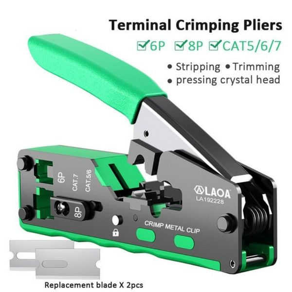 Big Sale 6p 8p CAT567 Terminal Crimping Pliers Network Tools Cable Wire Cutter with 2 Blades, 2pcs