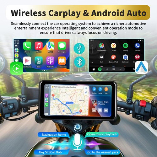 Motorsi 2024 Upgrade Motorcycle GPS Wireless Carplay/Android Auto Waterproof Car Stereo,6.25" Dual Camera IP68 Waterproof IPS Touchscreen with Bluetooth,/Siri/Goog-le for Motorbike+AHD Backup Cam