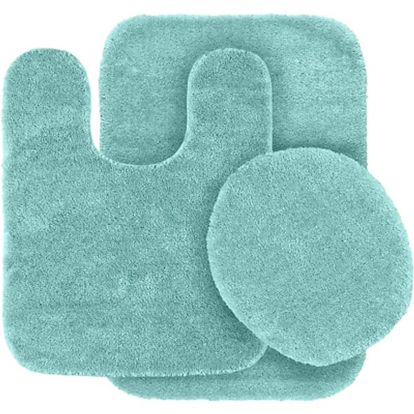 3 Pc Solid Aqua Blue Bathroom Rug Set Bath Mats Bath Set Super Soft anti Slip So