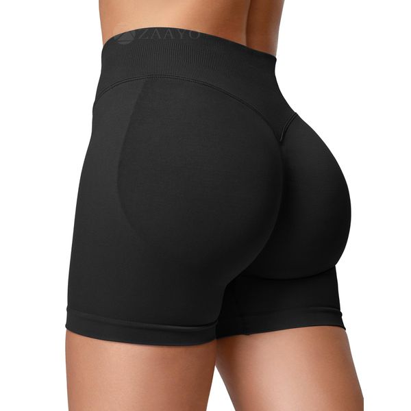 ZAAYO Damen Sport Shorts Workout Auswirkungen Shorts 4.5 "Scrunch Butt Lifting Gym Shorts Nahtlose Booty Biker Shorts Schwarz S