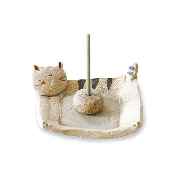 Cat incense plate/handmade ornament [Ceramic incense plate/incense bowl/incense holder/incense stick holder/deodorizing and healing effect/cute/I like hojicha tea leaves/aromatherapy/aroma pot]