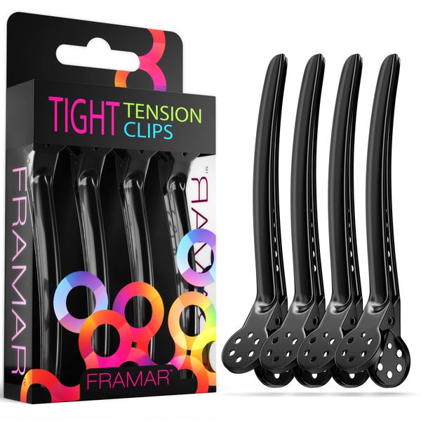 Framar Black Tight Tension Clips - Set of 4 Professional Hair Clips – Hair Clips for Styling, Clips for Hair, Metal hair Clips - Extra Tight & Durable