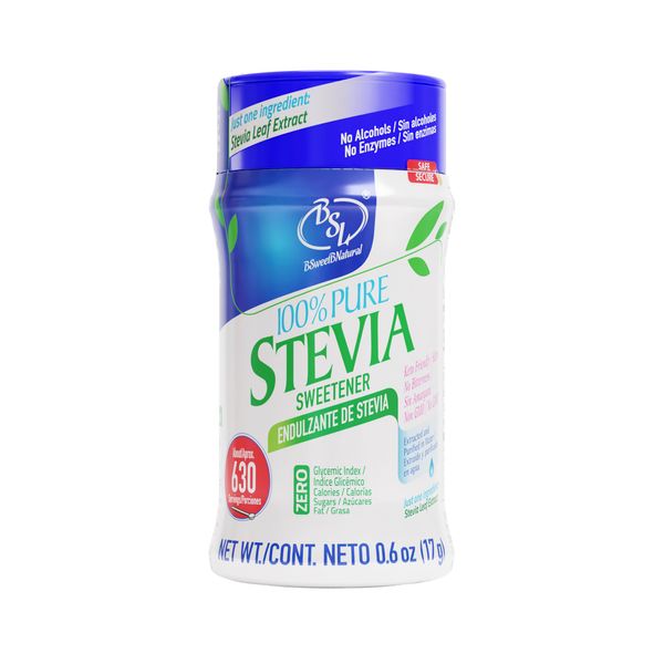 BSL Stevia Powder Without Erythritol 100% Pure, 0.6 Oz, No Artificial Sweetener, 620 Servings | Stevia Green Leaf Extract | Zero Calorie & Keto Friendly, Pure Stevia Powder