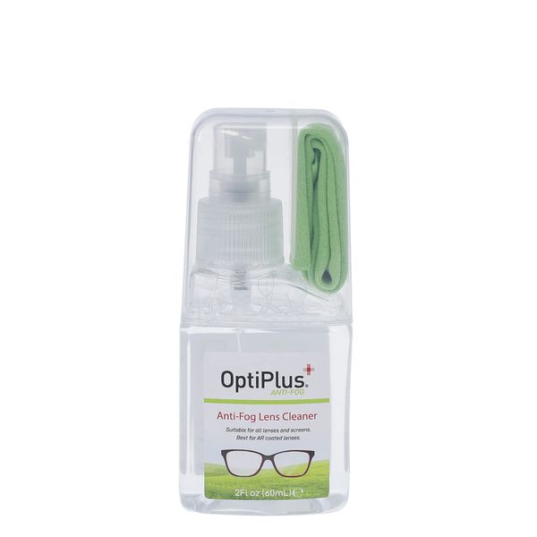 OptiPlus Anti-Fog Lens Cleaning Spray Kit l Cleaning Spray and Microfiber Cloth for Glasses, Laptops Screens, Smart Phones, Optical Lens, Goggles, Watch Screen and More l Defogging and Cleaning l 2oz