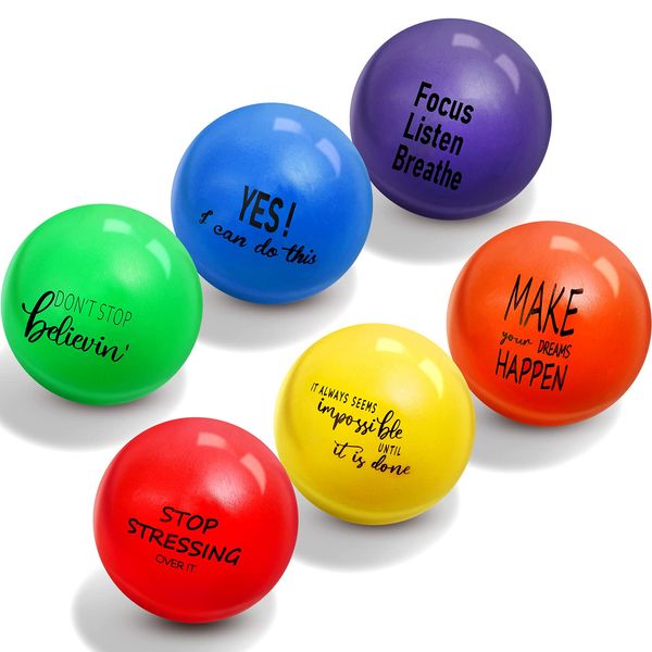 Skylety 2.5 Inche Motivational Inspirational Stress Balls for Adults Stress Relief Balls with Motivational Positive Quotes Hand Exercise Balls to Relieve Anxiety and Stress (Bright Style, 6 Pieces)