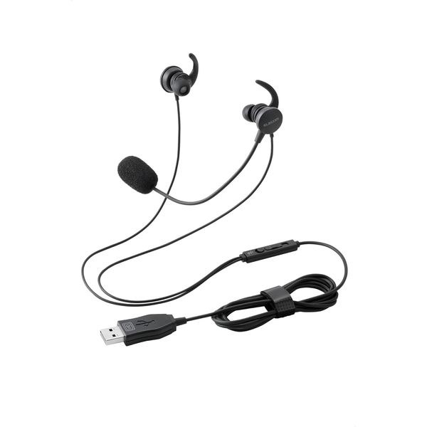 Elecom ECHS-EP21SUBK Wired Headset, USB with Microphone, In-Ear In-Ear Binaural, Black