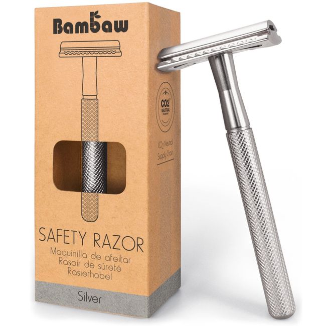 Double Edge Safety Razor Silver| Zero Waste Razor for Men and Women | Safety Razor Eco-Friendly | Fits All DE Razor Blades | Eco-Friendly and Reusable | Classic Safety Razor Metal | Bambaw