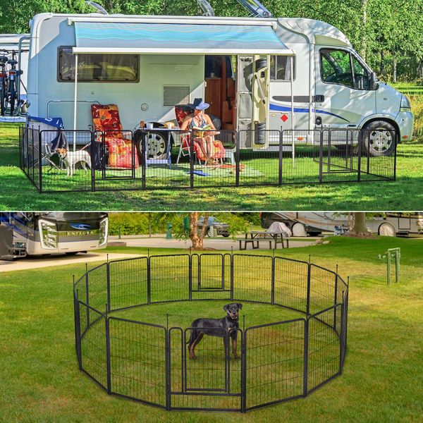 16 Panels Dog Playpen Fences Heavy Duty Metal Dog Exercise Pens Outdoor Indoor