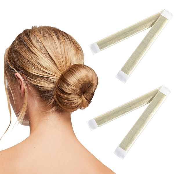 2 Pcs Magic Hair Bun Maker,Fast & Easy Donut Bun Maker, French Twist Hair Fold Wrap Snap Band for Girls Women (Beige)