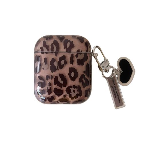 aaknhen Cheetah Print Case for AirPods 4th Generation 2024 Cute Leopard Animal Pattern Clear Brown Case with Keychain for Girls Women Kawaii(Airpods 4,Love Heart)
