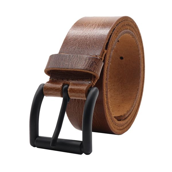 PELLE TORO Hunter Leather Belt for Men, Handmade Men's Belt for Jeans, Work or Casual Cowboy Style (Trouser Sizes 32in - 36in, Caramel)