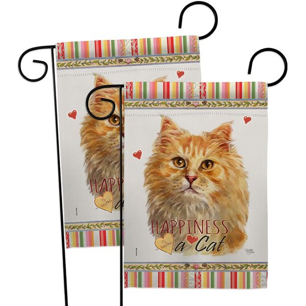 Breeze Decor Ginger Long Hair Happiness Garden Flag 2pcs Pack Cat Kitten Meow Spoiled Paw Fur Pet Nature Farm Animal Creature House Banner Small Yard Gift Double-Sided, Made in USA