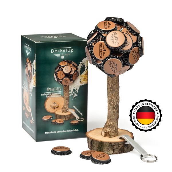 DeckelUp Kronkorken Magnetbaum für bis zu 60 Kronkorken - Kronkorken Baum aus Eiche Made in Germany – Holz Kronkorkenbaum mit Magnet als Geschenk für Vater, Männer - Partyraum-Ausstattung & Bardeko