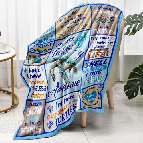 Positive Gifts for Women - Sea Turtle Inspirational Fleece Blanket, Birthday Gift for Women Mom Friend Sister Daughter, Get Well Soon Gift, Stress Relief Gifts for Woman, 60 x 50 inches.