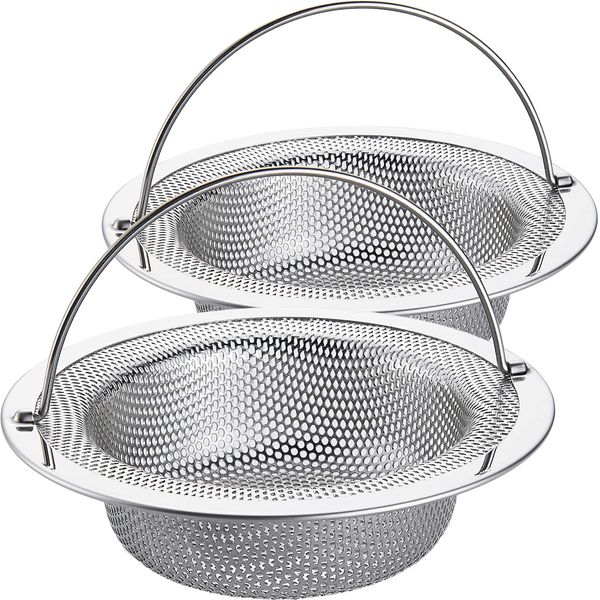 LASSHSWA Kitchen Sink Strainer Stainless Steel, Kitchen Sink Drain Strainer with Handle, Sink Strainers with Large Wide Rim 4.5" Diameter for Kitchen Sinks (2PCS)