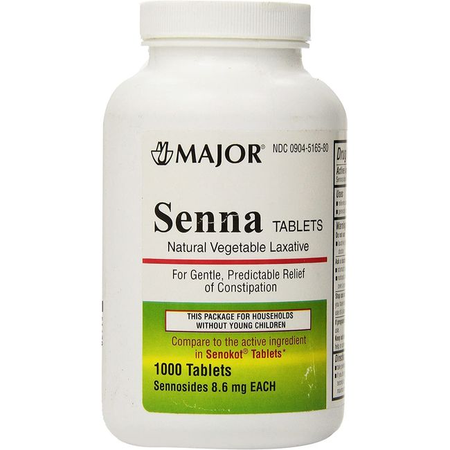 Major Pharmaceuticals Senna Natural Vegetable Laxative 8.6mg Tablets, 1000 Count