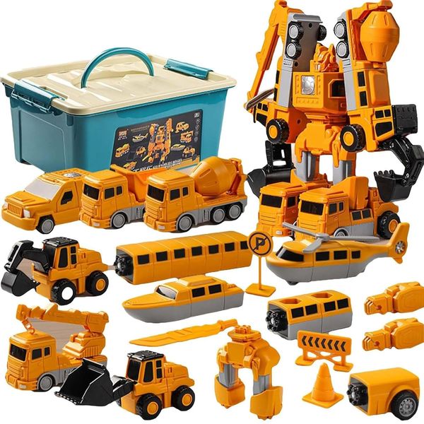 Magnetic Transform Engineering Car Assembled Toys,Toy Construction Vehicles with Storage Box,Magnetic Blocks for Kids Age 3-5 4-8 Outdoor Toddler Activities Toys(Engineering Series-35 Pcs)