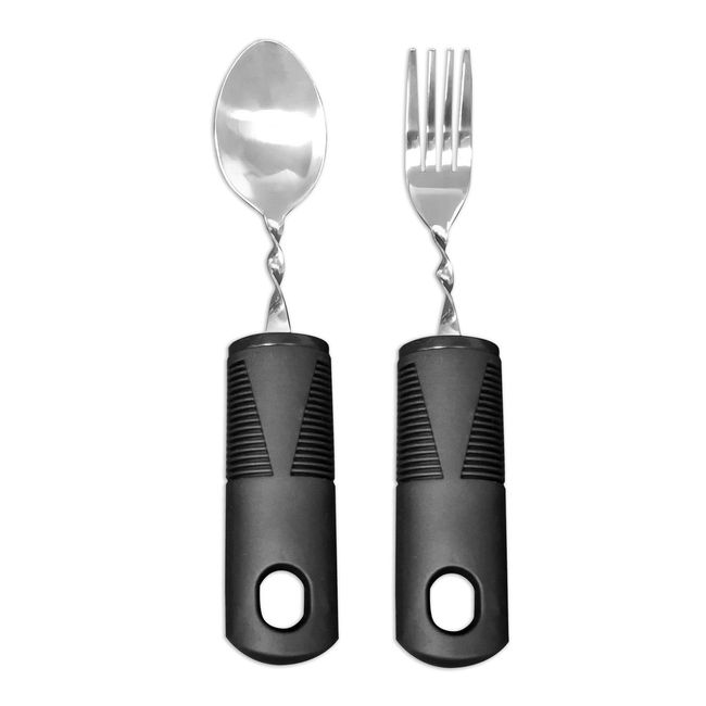 Ssiyiya 2Pcs Disability Aids Cutlery Sets Bendable Spoons Fork Easy Grip Soft and Comfortable Grips Handled Cutlery - Teaspoon (black)