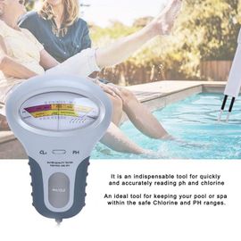 Reading a water thermometer in swimming pool, checking water