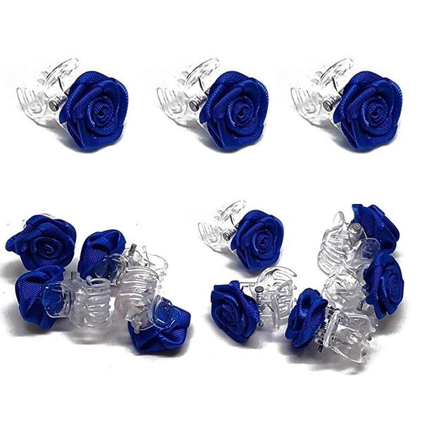 KGDUYC Haarspangen mit Rosenblüten – 15 Stück, blaue Rosenblüten-Haarspangen, elegante kleine Blumen-Haarspangen für Hochzeiten, Kommunion, Haarschmuck für Frauen und Mädchen