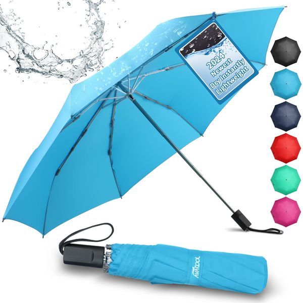 Avatool Umbrella Windproof Strong, Compact Umbrella, Travel Umbrella, Ultra-Waterproof Umbrella With Sturdy Ribs, Durability, Dry Instantly, Sun UPF 50+ Small Lightweight Folding Umbrella Aqua Blu