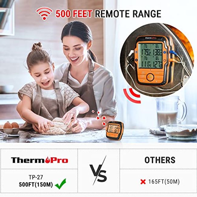 Wireless Meat Thermometer with 4 Meat Probes Remote Cooking Food  Thermometer with Alarm Calibration & Timer 500FT Digital Cordless  Thermometer for