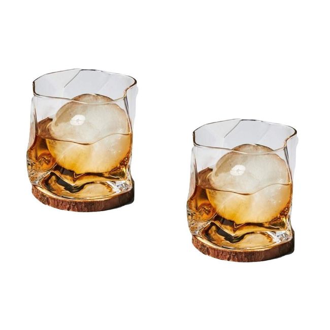 [morning place] Japanese Style Rock Glass Whiskey Glasses, Stylish, Cute, Wavy Shape, For Evening Drinks, (Set of 2)