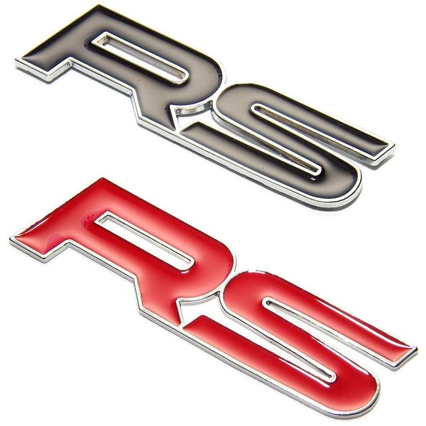 CarOver [3D Metal] Universal RS Sticker Racing 3D Sports Car Decal Sticker Cool Letter Logo Stylish English Motorcycle CO-RS-BK