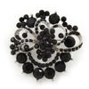 Jet-Black Diamante Corsage Brooch In Silver Plating - 5cm Diameter