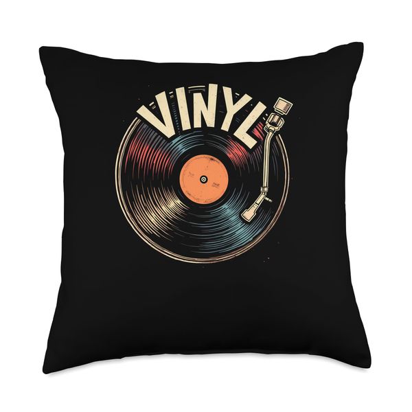 Passionate Vinyl Record Player Needle Stylized LP Music Throw Pillow
