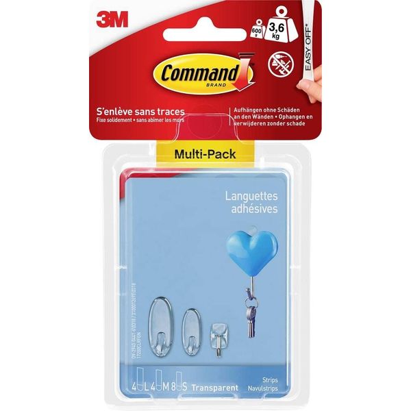 Command 17200CL Multipack Strips, Transparent 17200CLR, Medium