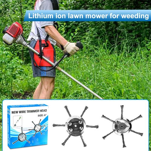 6 inch Steel Wire Grass Trimmer Head - Wire Weed Trimmer Head for Electric Battery Powered Cordless String Trimmer Wire Brush Weed Trimmer Head, Weed Eater, Metal Weed Eater Blade, 2 Pack, 6 Blade